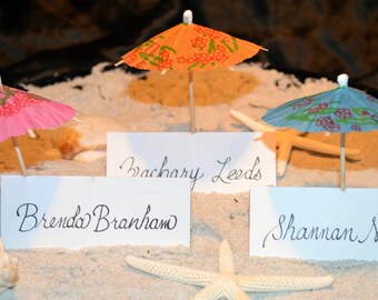 Beach Wedding Umbrella Escort Cards 1