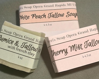 Tallow Soap Set: Cherry Mist, White Peach, Pumice (Set of 3)