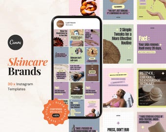 Hautpflege Instagram Post-Vorlagen Bunt Business Bearbeitbar Social Media Design Beauty Brand Canva Templates Small Business Marketing