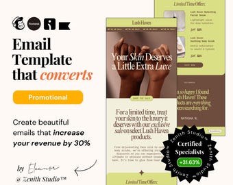 Flodesk Skincare E-Mail-marketing Vorlagen omnisend Beauty Newsletter klaviyo e-mail-marketing design mailchimp editierbar canva small Business