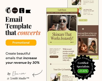 E-Mail-marketing-Vorlagen April Fool's Skincare Newsletter Mailchimp Designs Sammelversand E-Mail-Kampagne Klaviyo Template Flodesk Editable Canva