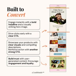 Playfully elegant email templates for Flodesk, Omnisend, Mailchimp, and Klaviyo, with customizable Canva blocks, perfect for women’s fashion boutiques and ecommerce sellers