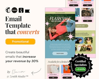 Mailchimp Email Marketing Templates Vibrant Omnisend Newsletter Retro Klaviyo Email Marketing Flodesk Canva Campaigns Women's Clothing Shop