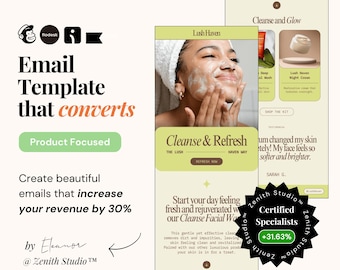 Rundsende-Hautpflege E-Mail-Business-Vorlagen Klaviyo Beauty Newsletter Designs Mailchimp E-Mail-Kampagnen Flodesk E-Mail Designs Bearbeitbar Canva
