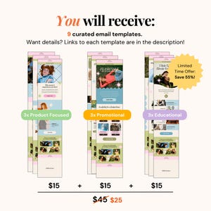 Editable Canva email templates for Flodesk, Omnisend, Mailchimp, and Klaviyo, designed with a retro-futuristic aesthetic and vibrant color palettes for small businesses.