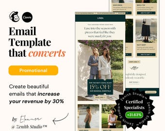 Mailchimp e-mailmarketingsjablonen Prachtige nieuwsbrief Canva-ontwerpen Kleine bedrijven Moderne e-mailcampagnes Dameskledingboetiek