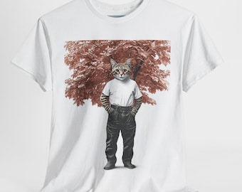Vintage Cat T-Shirt Tabby Cat Under Autumn Tree Unisex 100% Cotton Tee Funny Cat Lover Gift Sustainable and Ethical Casual Wear