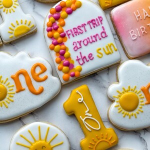 First Trip Around The Sun Birthday Sugar Cookies, Custom Birthday Sugar Cookies, Sun Themed Sugar Cookies, First Birthday Sugar Cookies