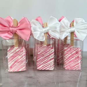 Pink and White Rice Krispie Treats – Custom Birthday Treats – Gender Reveal Party Favors – Baby Shower Desserts - Custom Party Favors