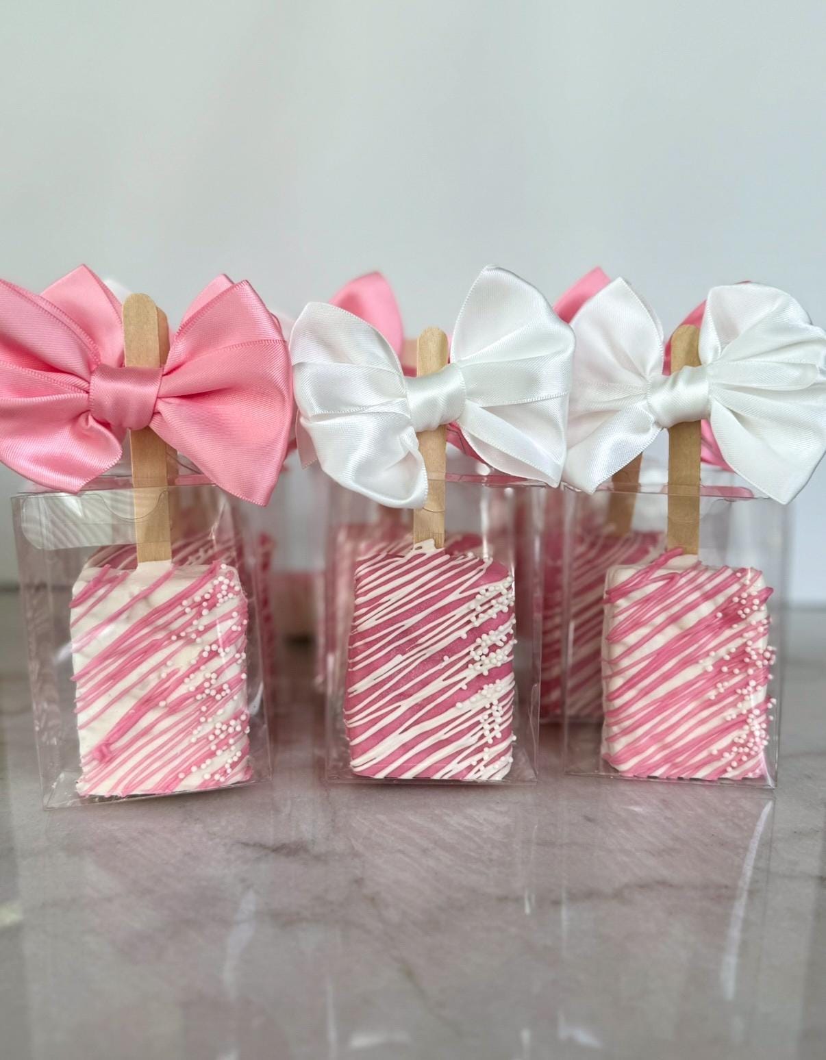 Pink and White Rice Krispie Treats – Custom Birthday Treats – Gender Reveal Party Favors – Baby Shower Desserts - Custom Party Favors