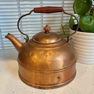 Antique 1930s Revere Ware Copper Teapot Kettle Paul Revere Vintage with Red Handle