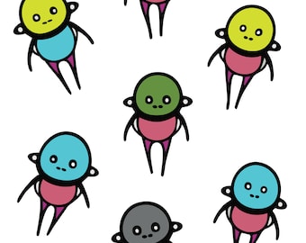 Cute + weird Kawaii alien space ship characters clipart INSTANT download. Vector PDF + PNG files w/ transparent background. Colorful aliens!