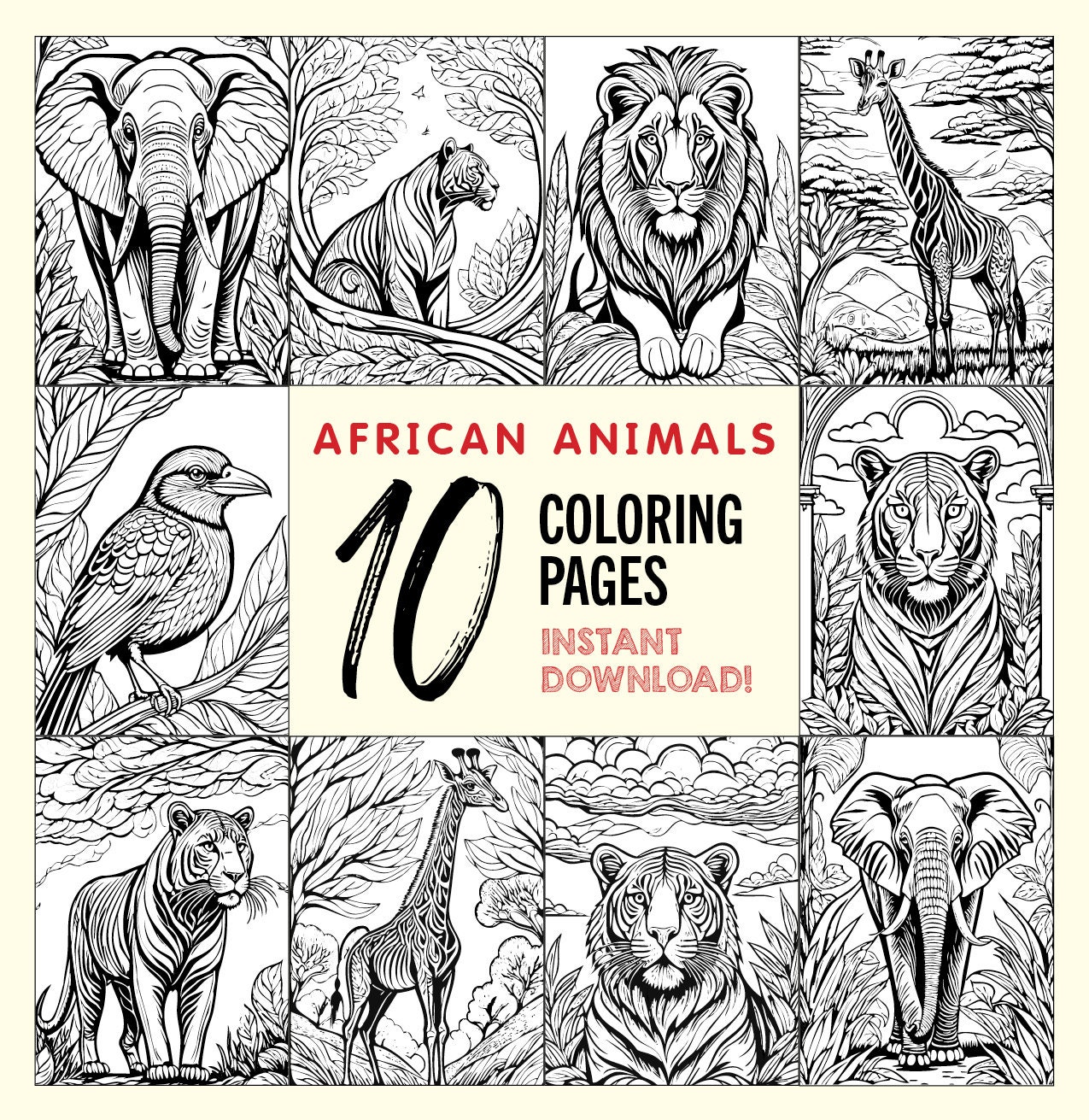 10 African Animal Coloring Pages Safari Extravaganza Lion, Elephant ...