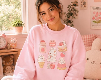 Yume Kawaii Sweatshirt, Soft Aesthetic Sweater, Harajuku Outfit, Pastel Bunny Tee