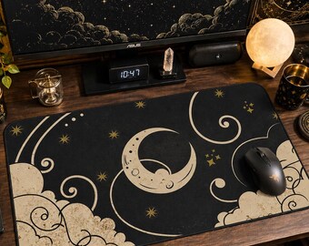Celestial Moon Desk Mat, Dark Academia Mouse Pad, Aesthetic Gamer Setup