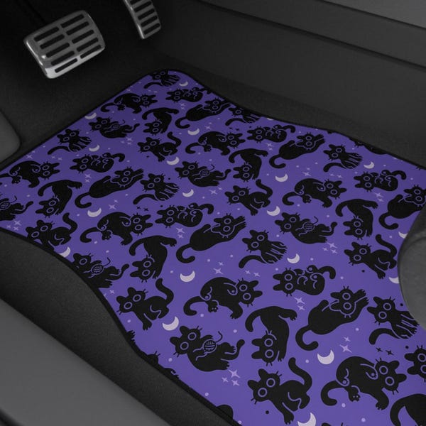 Black Cat Car Floor Mats Set of 2 Purple Cute Cat Lovers Car Accessories Spooky Aesthetic Front Mats Alternative and Dark Style Holiday Gift