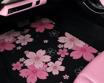 Sakura Car Floor Mats Set, Pink Cherry Blossom Aesthetic Car Accessories for Women, Anime Lover Gift, Japanese Decor