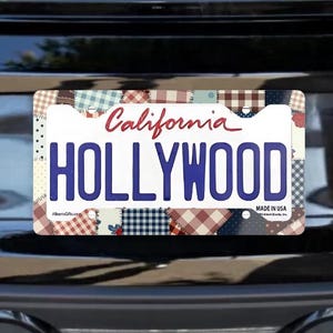 Patchwork Quilt Style Metal License Plate Frame Cottagecore Car Decor, Boho Quilter Car Accessory, Sewing Lovers Auto Gift