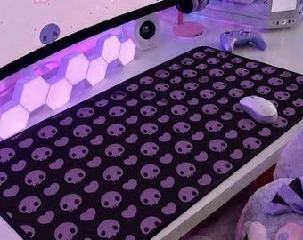 Gothic Kawaii Skull Mouse Pad, Purple Skull Mat, Aesthetic Gaming Setup, Alt Girls Room Decor