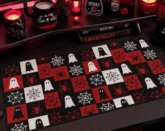 Spooky Ghost Desk Mat, Halloween Mouse Pad, Aesthetic Gaming Setup, Gothic Bedroom Decor