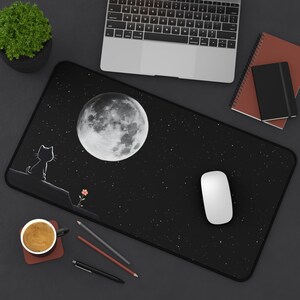 Cat and Moon Mouse Pad, Starry Night Gaming Setup for Gamers Girl image 5