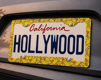 Rubber Duck Metal License Frame, Yellow Ducks Tag Holder, Funny Car Decor