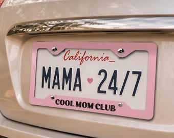 Cool Mom Club License Plate Frame, Mothers Day Gift, Pink Car Accessories, New Mom Gift Custom Year