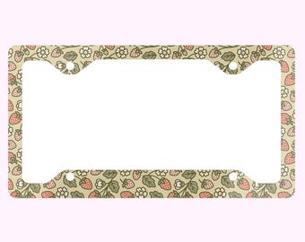 Strawberry License Plate Frame Cottagecore Car Accessory Floral Car Decor Pastel Lover Gift Kawaii Fruitcore Metal Frame Botanical Car Gift