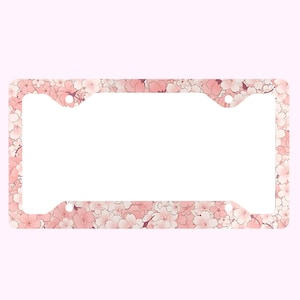 Kawaii Sakura Metal License Plate Frame Pastel Car Accessory Gift for Coquette Girls Flowers Car Decor Gift Pink License Plate Frame