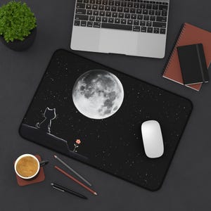 Cat and Moon Mouse Pad, Starry Night Gaming Setup for Gamers Girl image 4