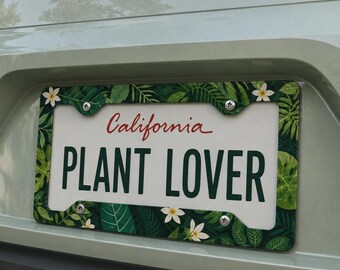 Floral Jungle Metal License Plate Frame Botanical Car Accessory for Nature Lovers Eco Vibe Style Cottagecore Gift Tropical Leaf Car Decor