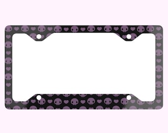 Pastel Goth Metal License Kawaii Heart & Skull Car Accessory Gift for Pastel Gothic Girl Violet Car Decor Gift Girly License Plate Frame