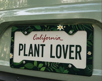 Tropical Leaves License Plate Frame Botanical Floral Metal Car Accessory for Nature Lovers Eco Vibe Style Cottagecore Gift