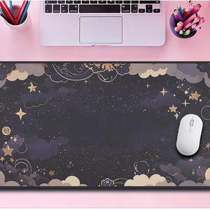 Kawaii Nigth Sky Mousepad Pastel Desk Mat Cute Black Sky Mouse Pad Kawaii Gaming Mousepad Fantasy Lover Gift Pastel Goth Pad Night Decor