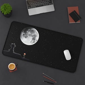 Cat and Moon Mouse Pad, Starry Night Gaming Setup for Gamers Girl image 6