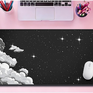 Celestial Galaxy Mouse Pad Space Starry Sky Desk Mat Aesthetic Cloud Design Gaming Pad for Cosmic and Minimalist Setups Black Desk Decor