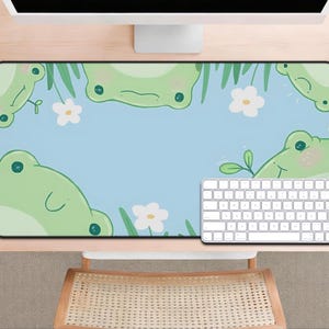 Kawaii Froggy Desk Mat, Frog Lover Gift Office Decor, Kids Room Decoration