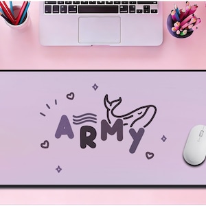 Kawaii Whale Army Mousepad K-Pop Desk Mat Gift for K-Pop Lover Girl, ARMY Mousepad Gift, Aesthetic Purple Whale for Fans