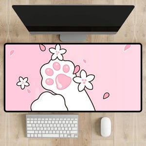 Kawaii Cat Paw Mousepad Pastel Pink Cat Desk Mat Cat Lover Gift Cat Mom Mousepad Kawaii Paws Gaming Mousepad Cat Lover Gift Idea Sakura Pad