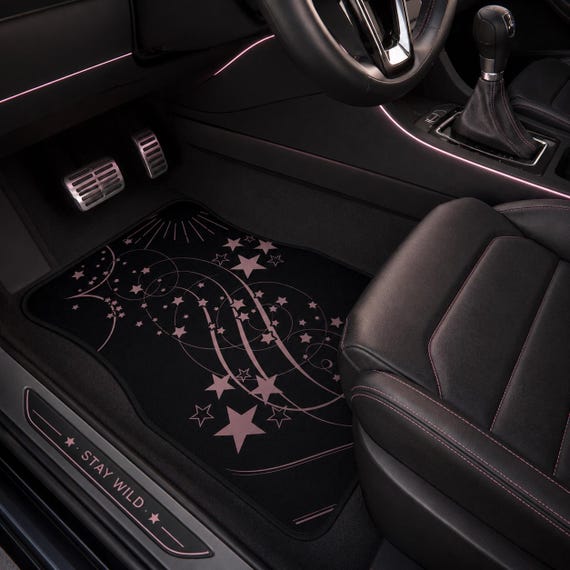 Black and Pink Celestial Car Floor Mats, Aesthetic Auto Decor
