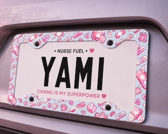 Nurse License Plate Frame, Kawaii Medical Design, Yami Kawaii Car Tag Holder, Nurse Car Gift