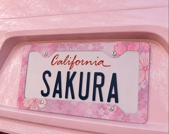 Cherry Blossom License Plate Frame Pink Sakura Car Accessory for Floral Lovers Sakura Flowers Car Decor Gift Pink Girly License Plate Frame