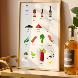 Deconstructed Bloody Mary Wall Art Digital Print | Retro Cocktail Bar Cart Decor | Fun Home & Kitchen Drink Artwork