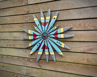 Colorful Wooden Wall Art for Outdoor Garden, Patio, Fence, Entryway (21”x21”x1.5”) - Unique Outdoor Art Handcrafted by Laughing Creek