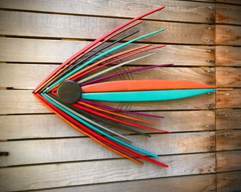 Colorful Wooden Wall Art for Outdoor Entryway, Garden, Patio, Fence, Wall - (29”x26”x2”) - Handcrafted Outdoor Art by Laughing Creek