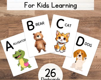 Animal ABC Flashcards | Printable Alphabet Cards for Toddlers | Homeschool Preschool Montessori Learning | Digital Download
