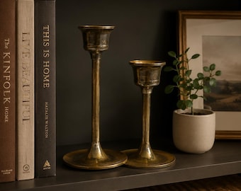 Vintage Slim Brass Candlestick Holders, Set of 2