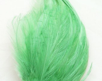 Mint GREEN Feather Pad (rooster feather) Applique for millinery,mardi gras mask,costume hat,flapper feather fascinator,children headband