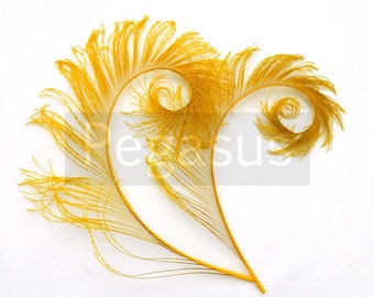 Golden Yellow Curled Peacock Sword Tail Feathers (3 packages options) for wedding bouquets, floral centerpieces,hat,millinery