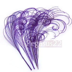 Ramitas de plumas rizadas de pavo real morado real (6-8 pulgadas) (3 paquetes) plumas para sombreros, tocados, tocados de disfraces, ramos de broches